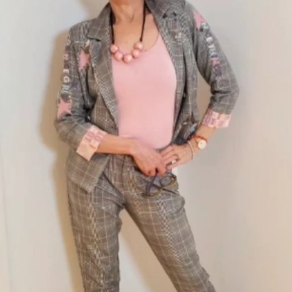 Plaid Suit Pink/Grey  Tricotto label SZ 8 - Picture 6 of 11